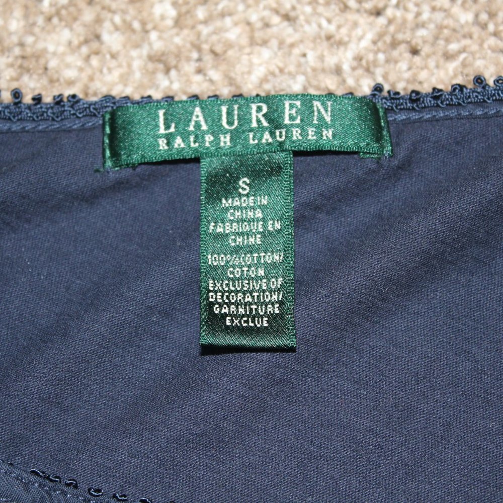 Lauren Ralph Lauren Navy Blue Tunic Top Drawstring Button Womens Size S Small - Picture 2 of 5